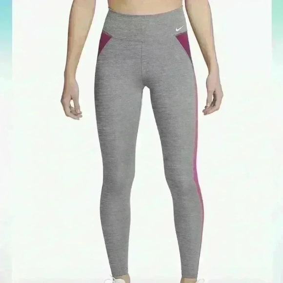 NWT Nike One Women's Grey/Heather/ Pink Mid-Rise Color-Block Leggings Sz L - Picture 7 of 11